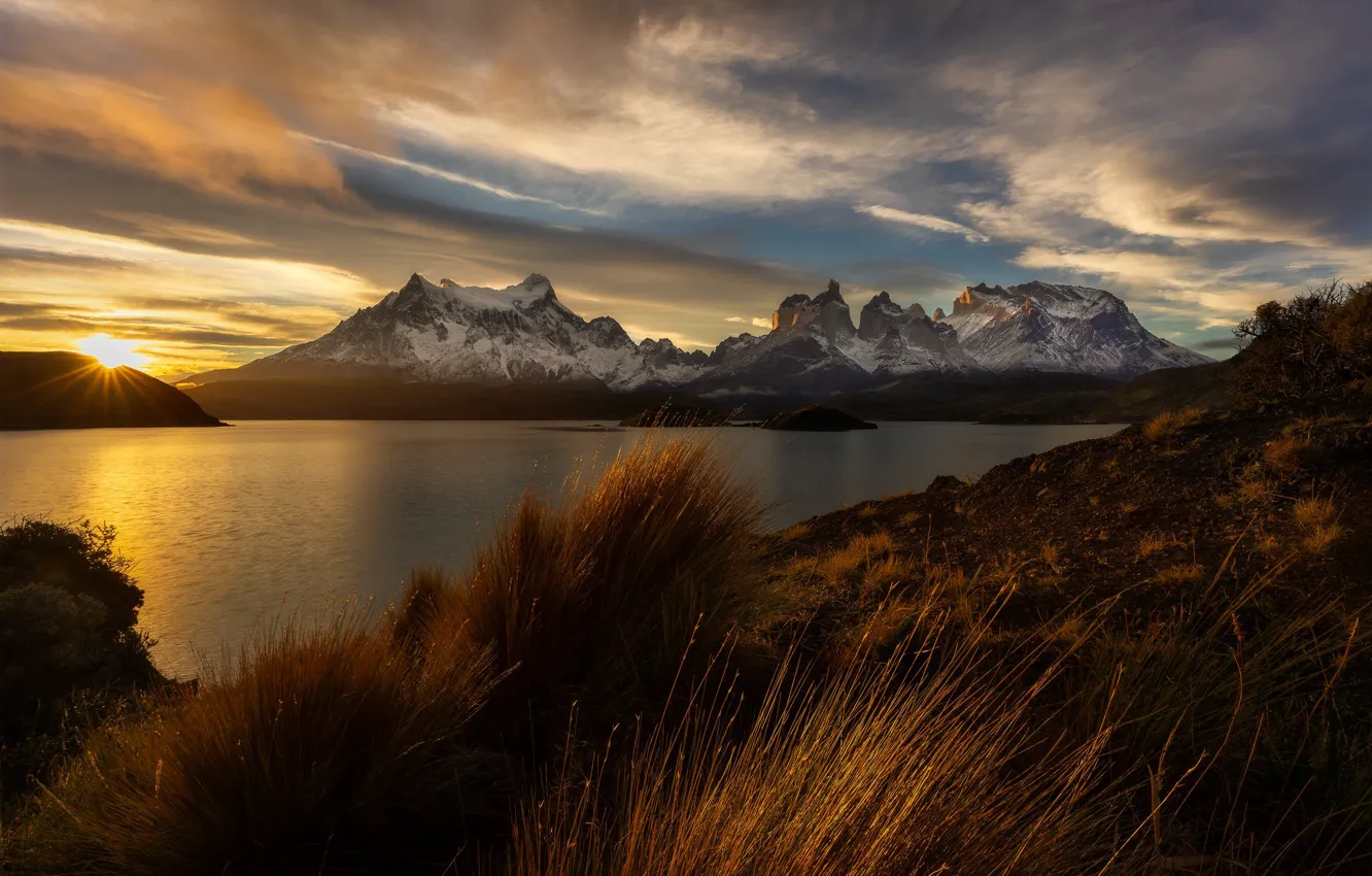 Photo wallpaper mountains, pond, Andes, Patagonia