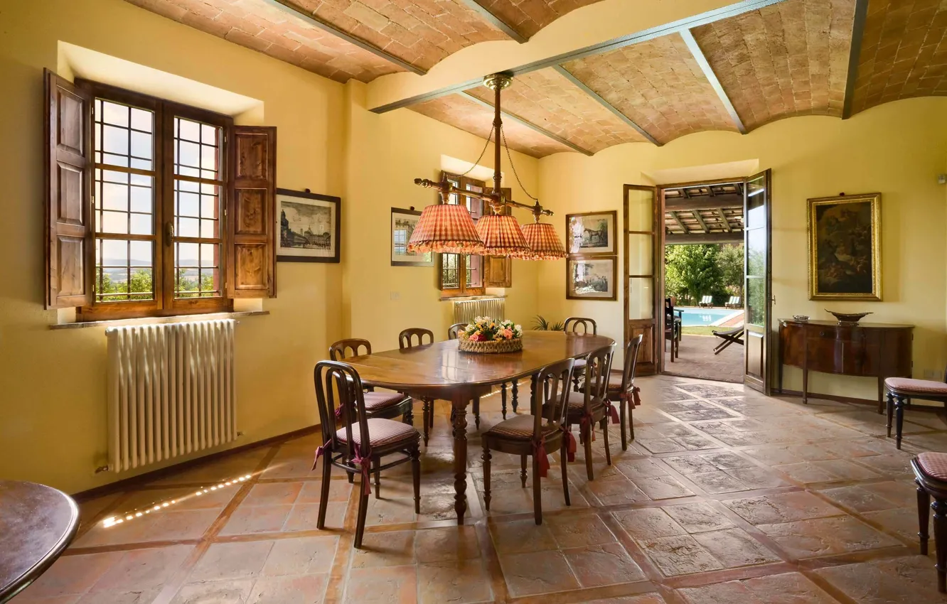Photo wallpaper design, style, yellow, interior, dining room