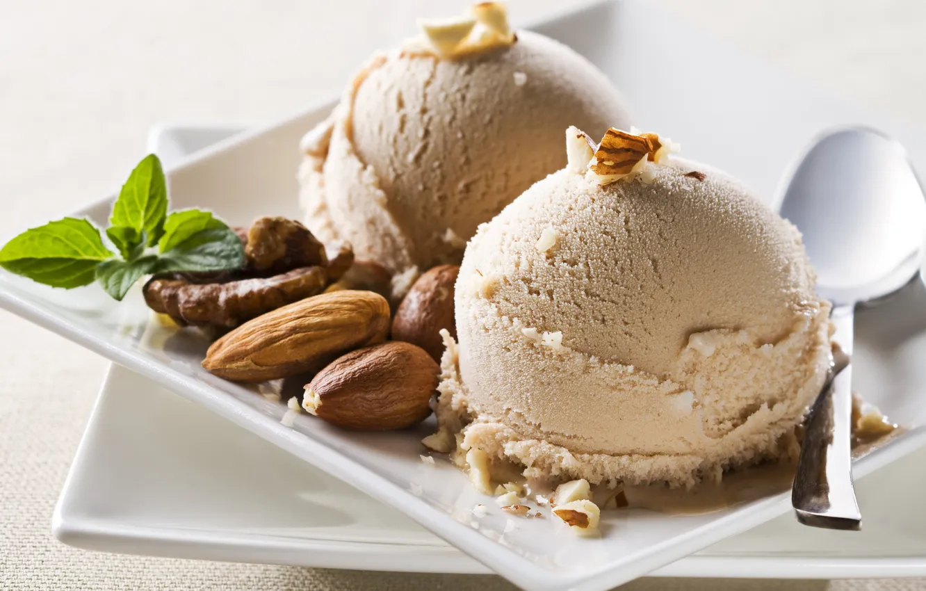 Photo wallpaper ice cream, mint, dessert, nuts