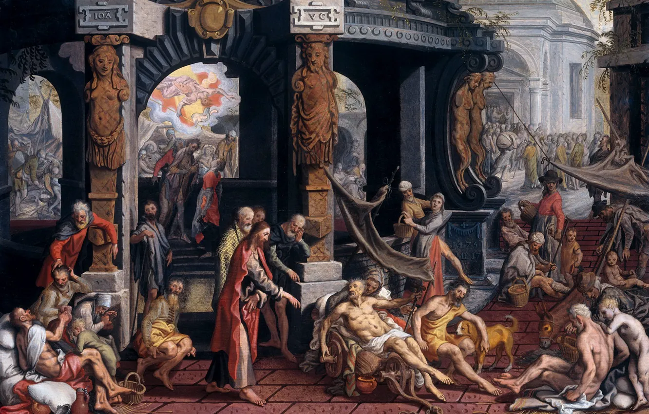 Photo wallpaper oil, picture, mythology, Peter Artsen, Pieter Aertsen, 1575, The healing of the lame man