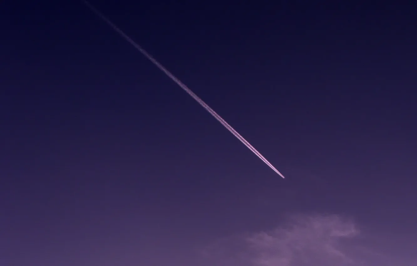 Photo wallpaper the sky, the plane, lilac, Trail