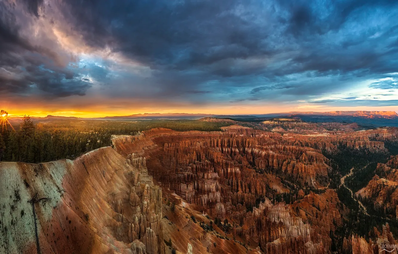 Photo wallpaper the evening, panorama, Utah, USA, state, national Park Bryce Canyon