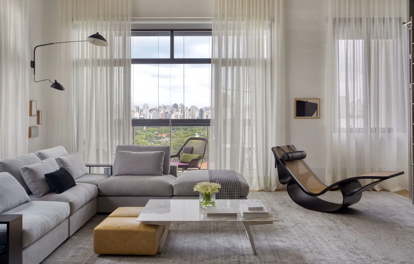 Photo wallpaper interior, megapolis, living room, by Nildo José + Arquitetos Associados, VH Apartment