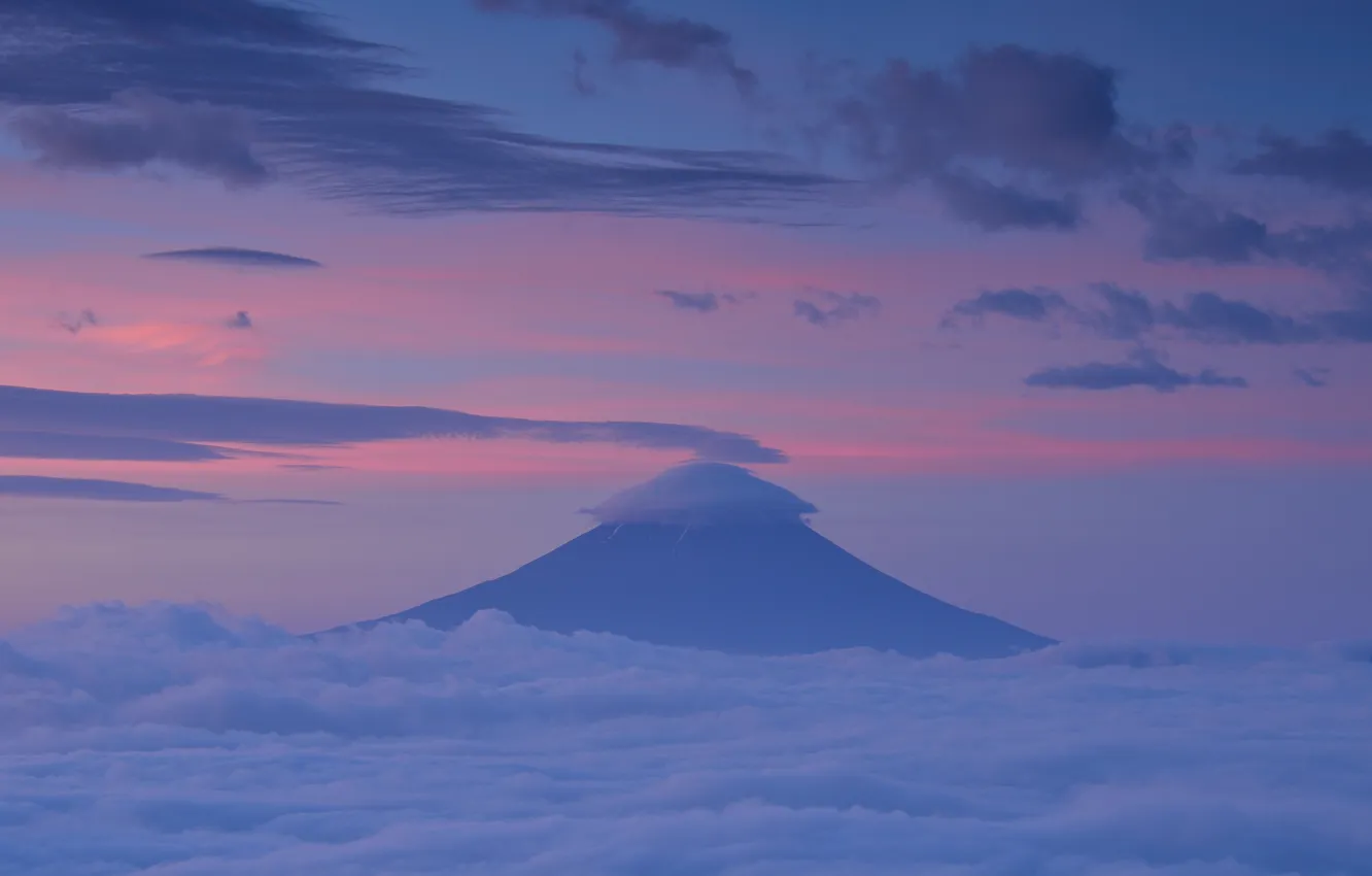 Photo wallpaper the sky, clouds, sunset, mountain, the evening, the volcano, Japan, pink