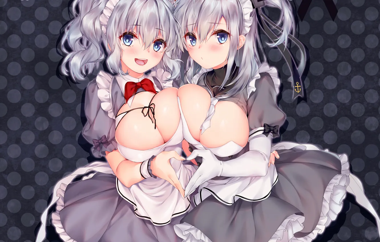 Photo wallpaper sexy, cleavage, long hair, dress, girls, boobs, anime, blue eyes