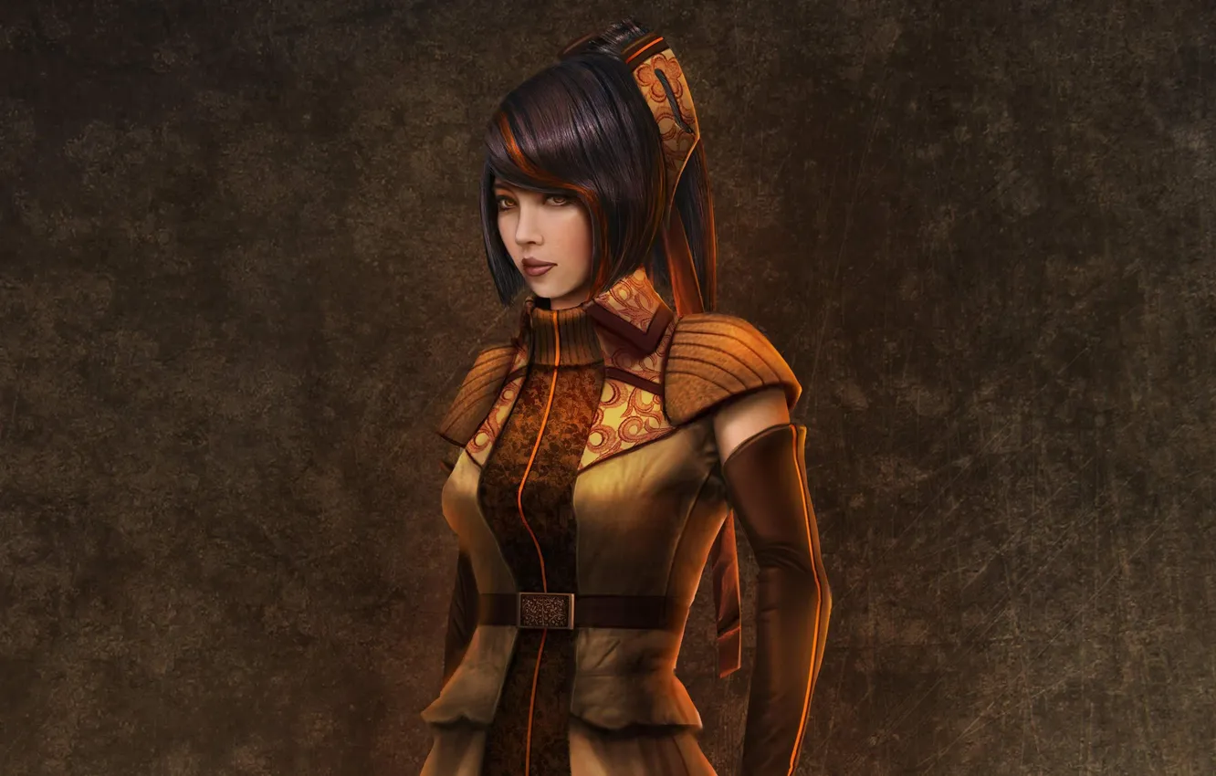 Photo wallpaper look, girl, background, hair, art, hairstyle, costume, strap