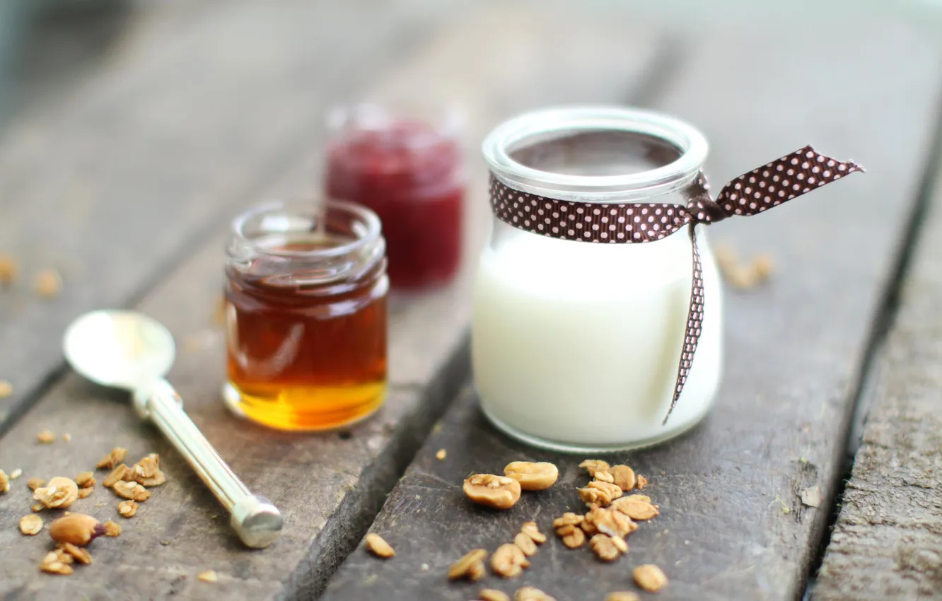 Photo wallpaper food, honey, nuts, dessert, jam, muesli, Panna cotta, Panna cotta