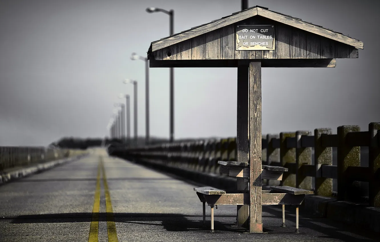 Photo wallpaper road, background, bench