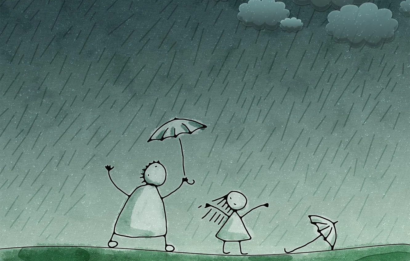 Photo wallpaper rain, figure, vladstudio, green background, sketch