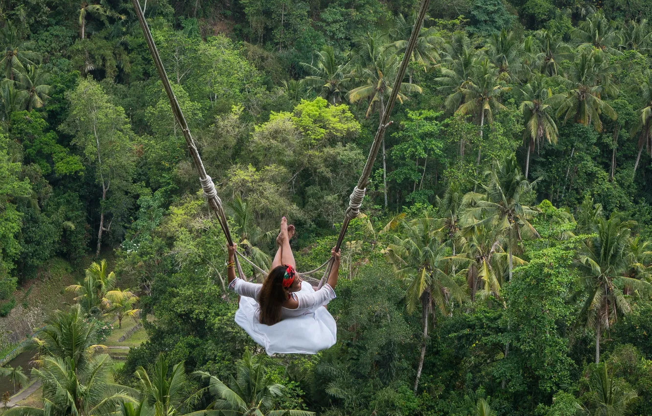 Photo wallpaper girl, swing, jungle, Bali, Indonesia