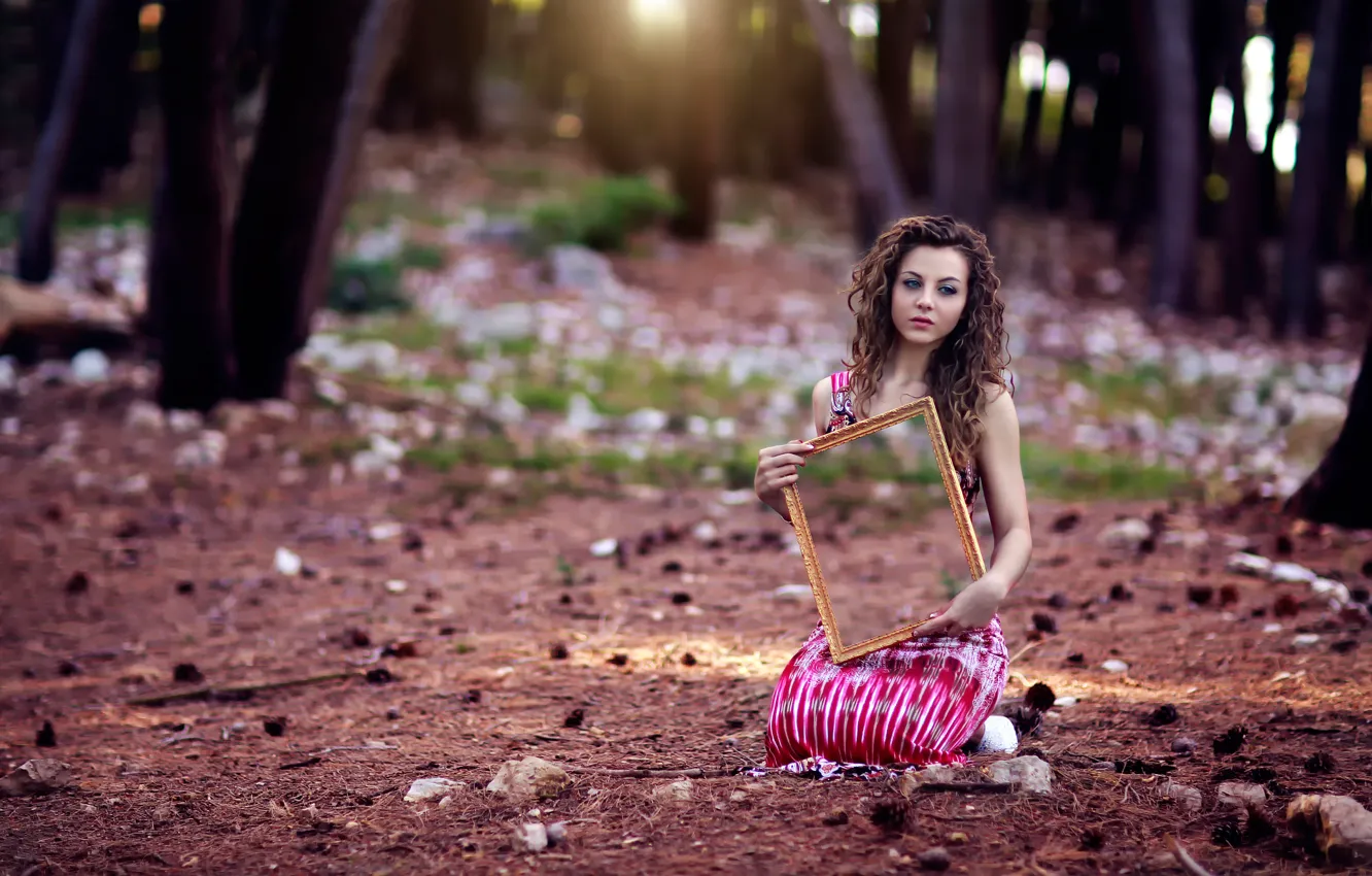 Photo wallpaper forest, girl, mirror, Alessandro Di Cicco, Empty inside