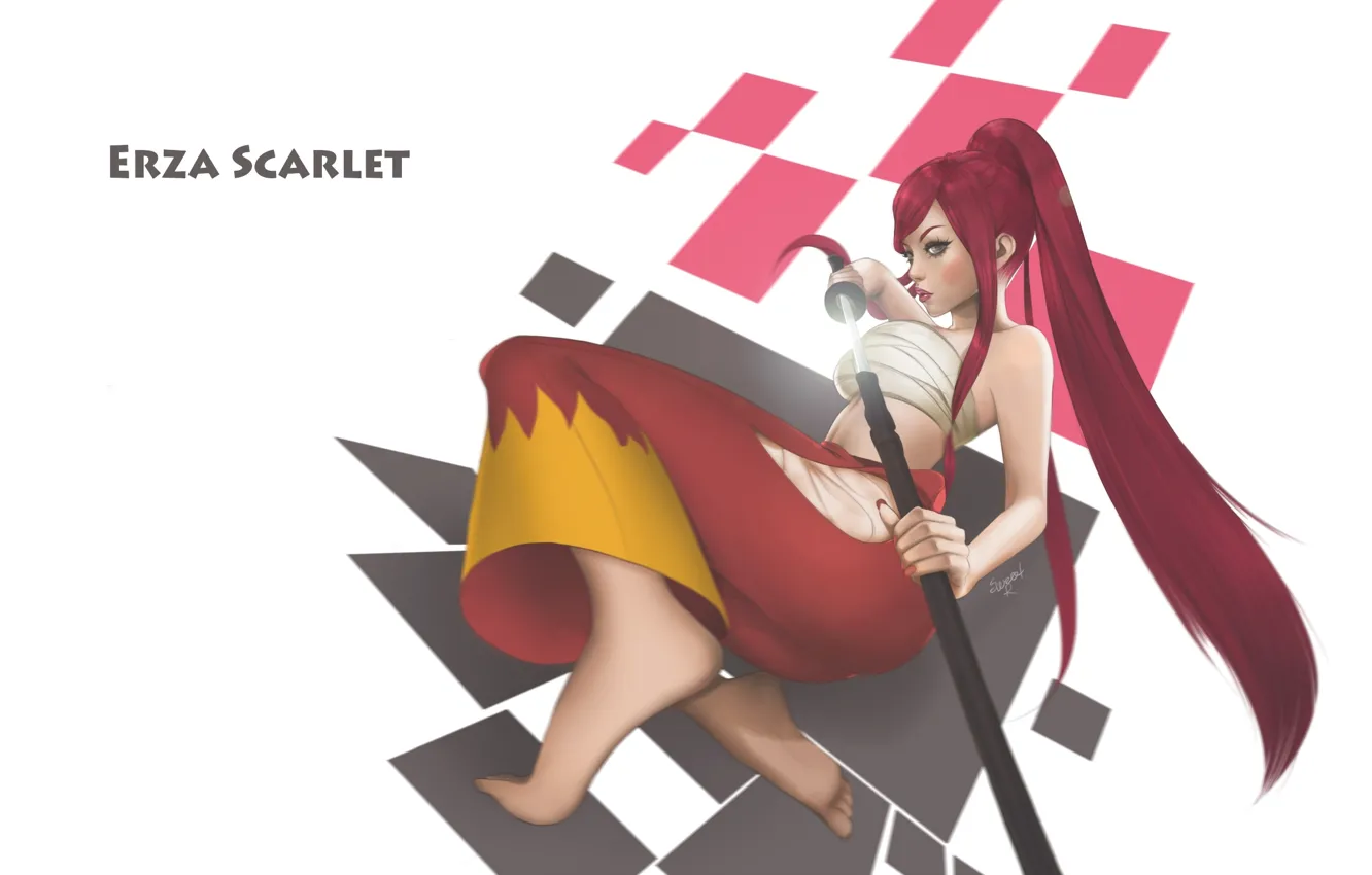 Photo wallpaper girl, sword, anime, red, art, fairy tail, Ezra Scarlet