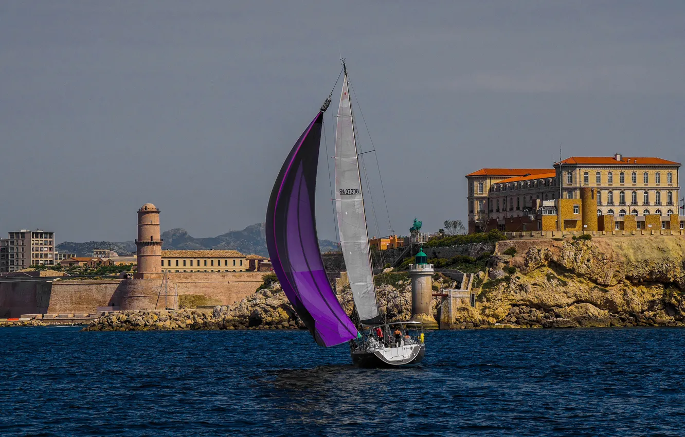Photo wallpaper sea, the city, France, home, yacht, sail, Marseille