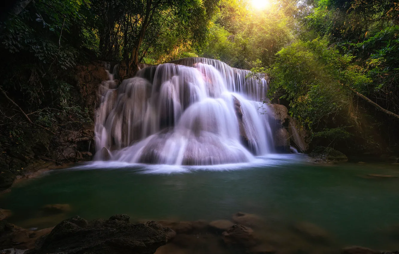 Photo wallpaper forest, river, waterfall, Thailand, Thailand, cascade, Waterfall Huay Mae Fireplace, Huay Mae Khamin Waterfall