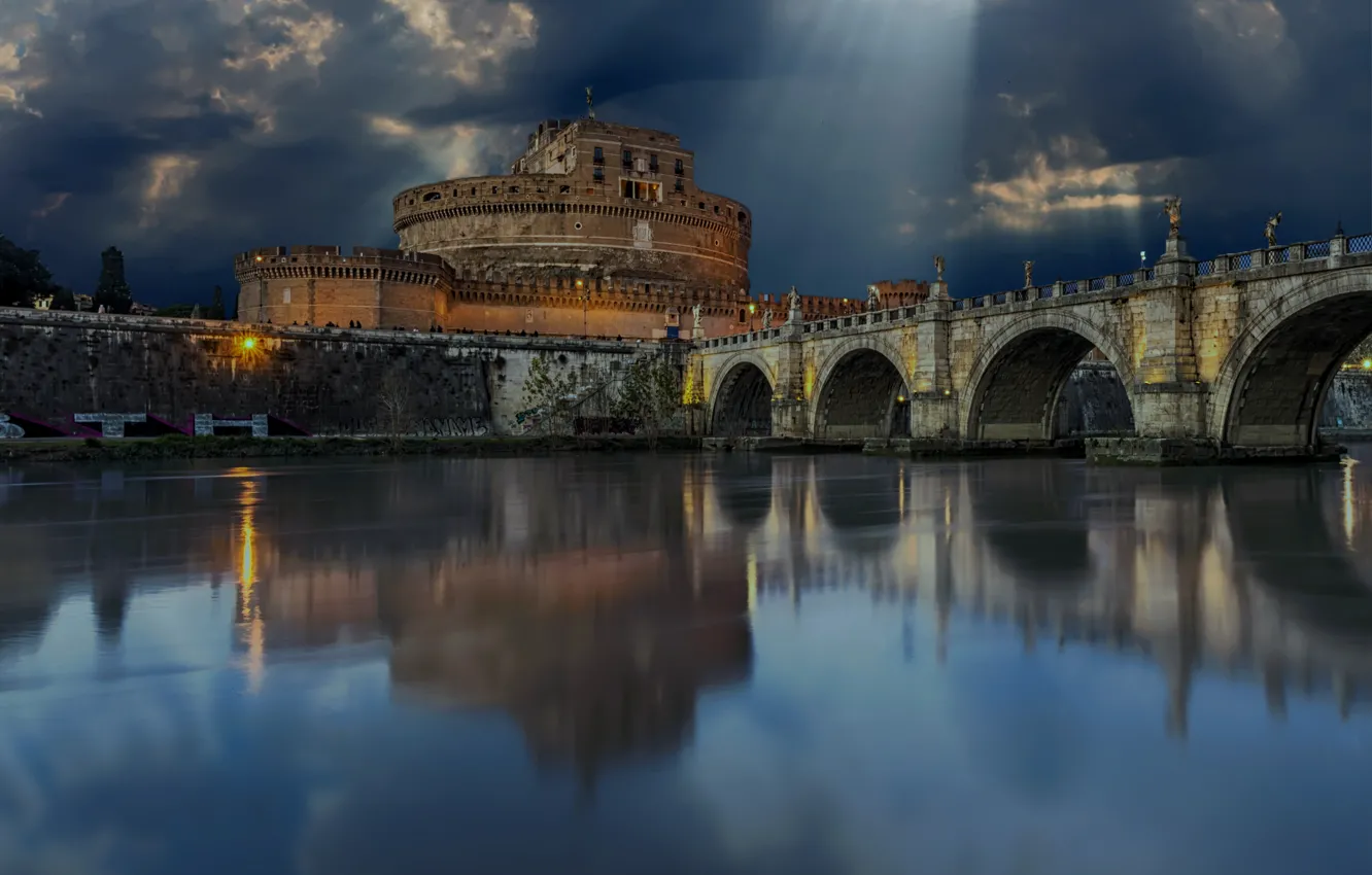Photo wallpaper bridge, the city, river, Rome, Italy, the mausoleum, The Tiber, Castel Sant'angelo
