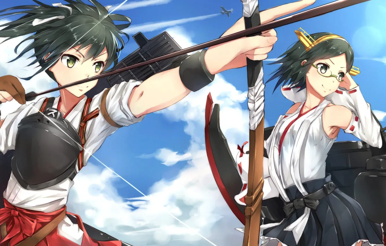 Photo wallpaper weapons, girls, bow, arrow, Kantai Collection, Naval collection