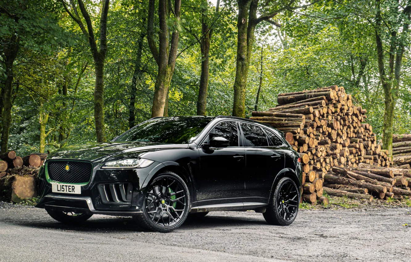 Photo wallpaper Jaguar, forest, black, Front, Side, mud, F-Pace, 2020
