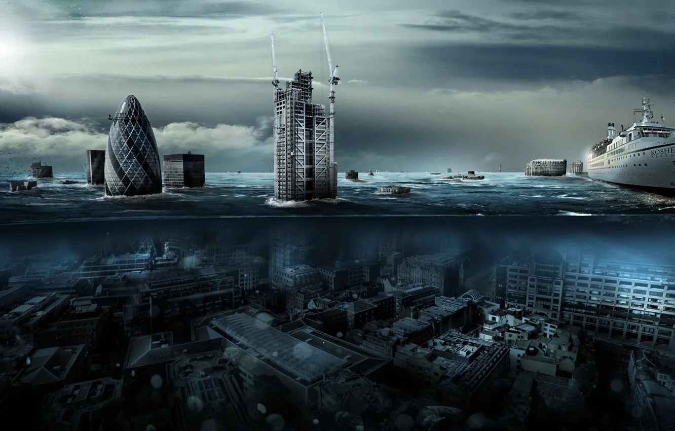 Photo wallpaper water, the city, London, flood
