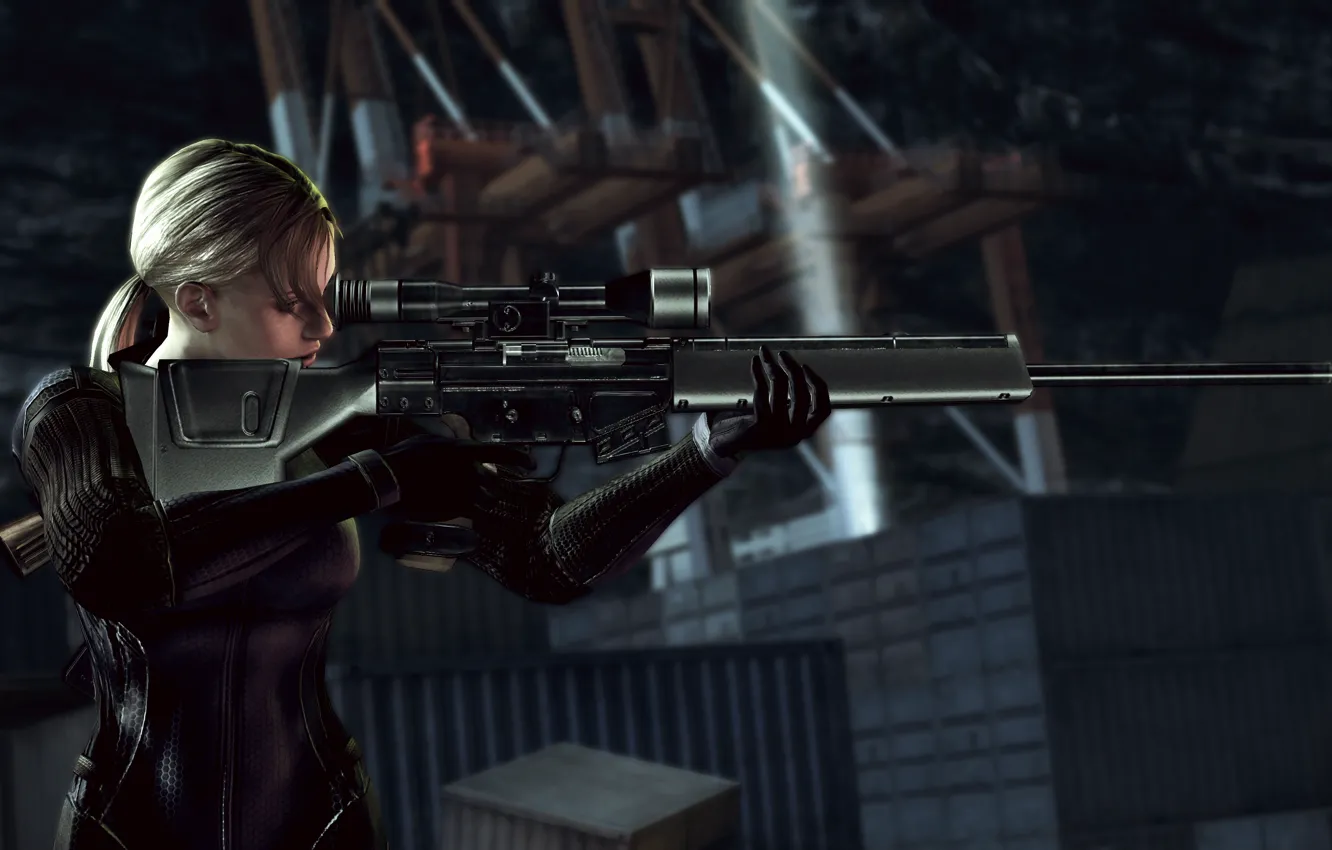 Photo wallpaper Girl, Night, Blonde, Weapons, Resident Evil, Sniper, Rifle, Tactical jumpsuit