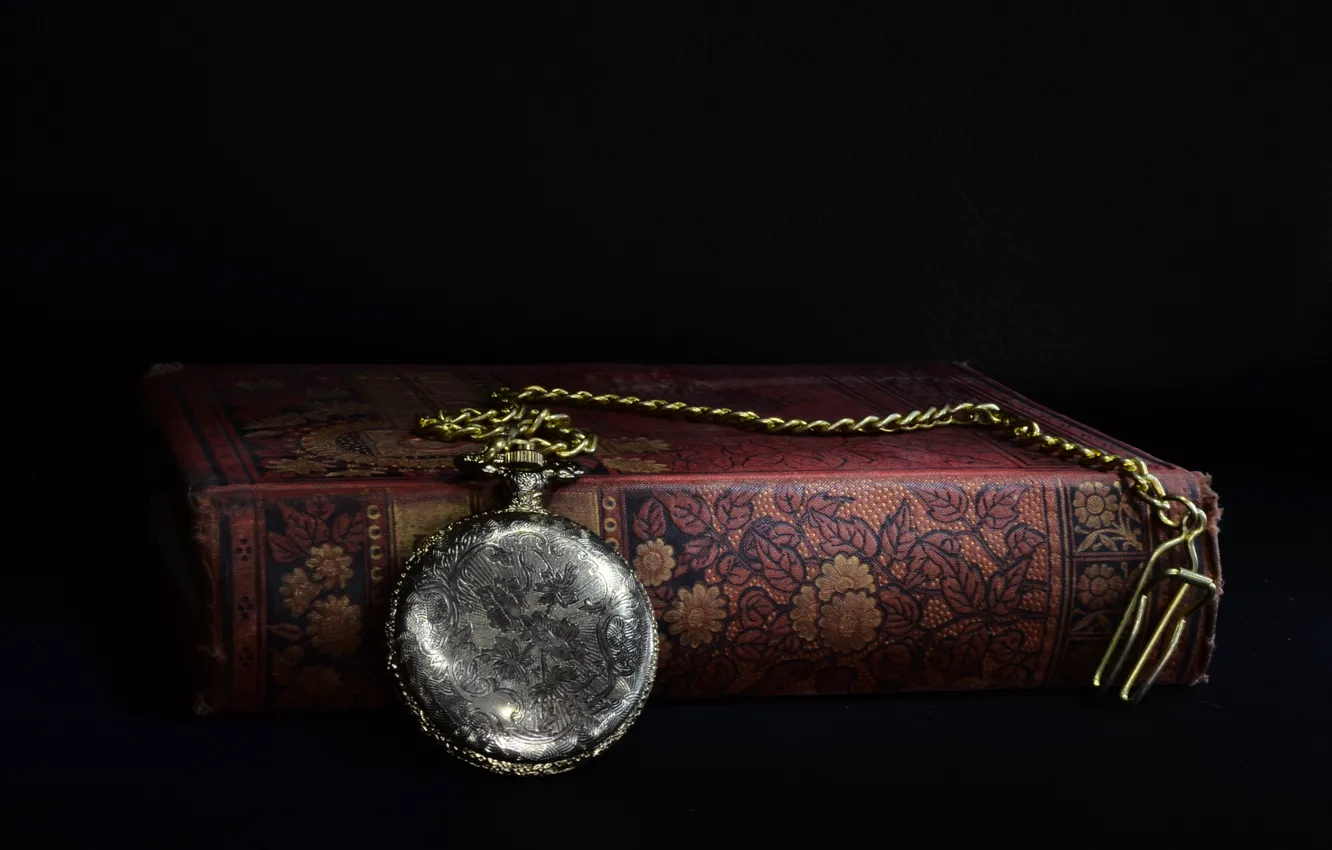 Photo wallpaper watch, book, old, chain, pocket