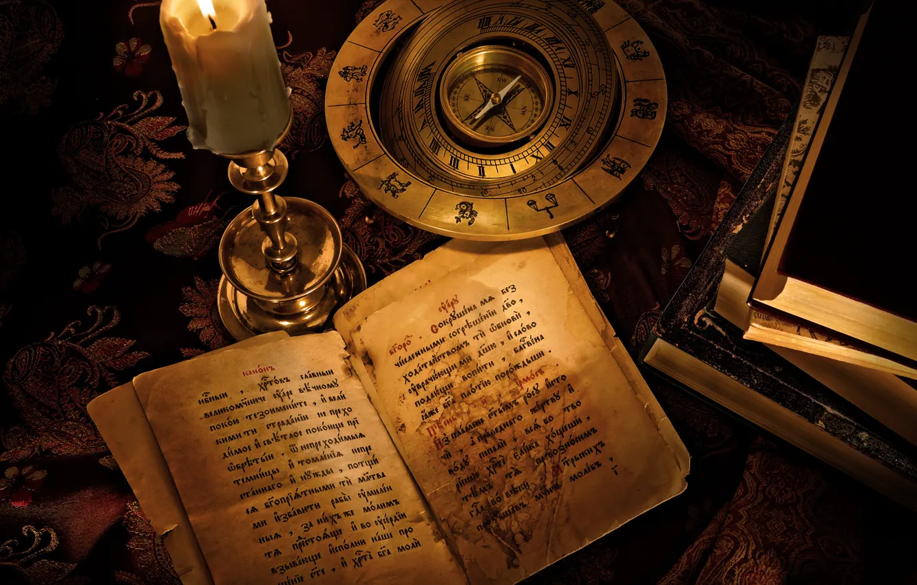 Photo wallpaper the inscription, books, candle, compass, the signs of the zodiac, Harry Potter