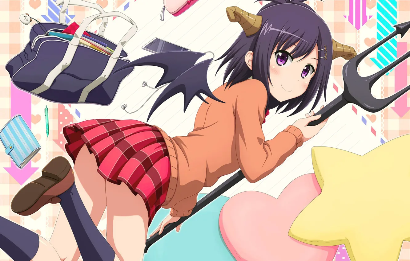 Photo wallpaper demon, girl, devil, weapon, anime, wings, Akuma, japanese