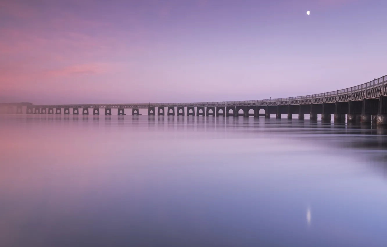 Photo wallpaper sunset, bridge, shore