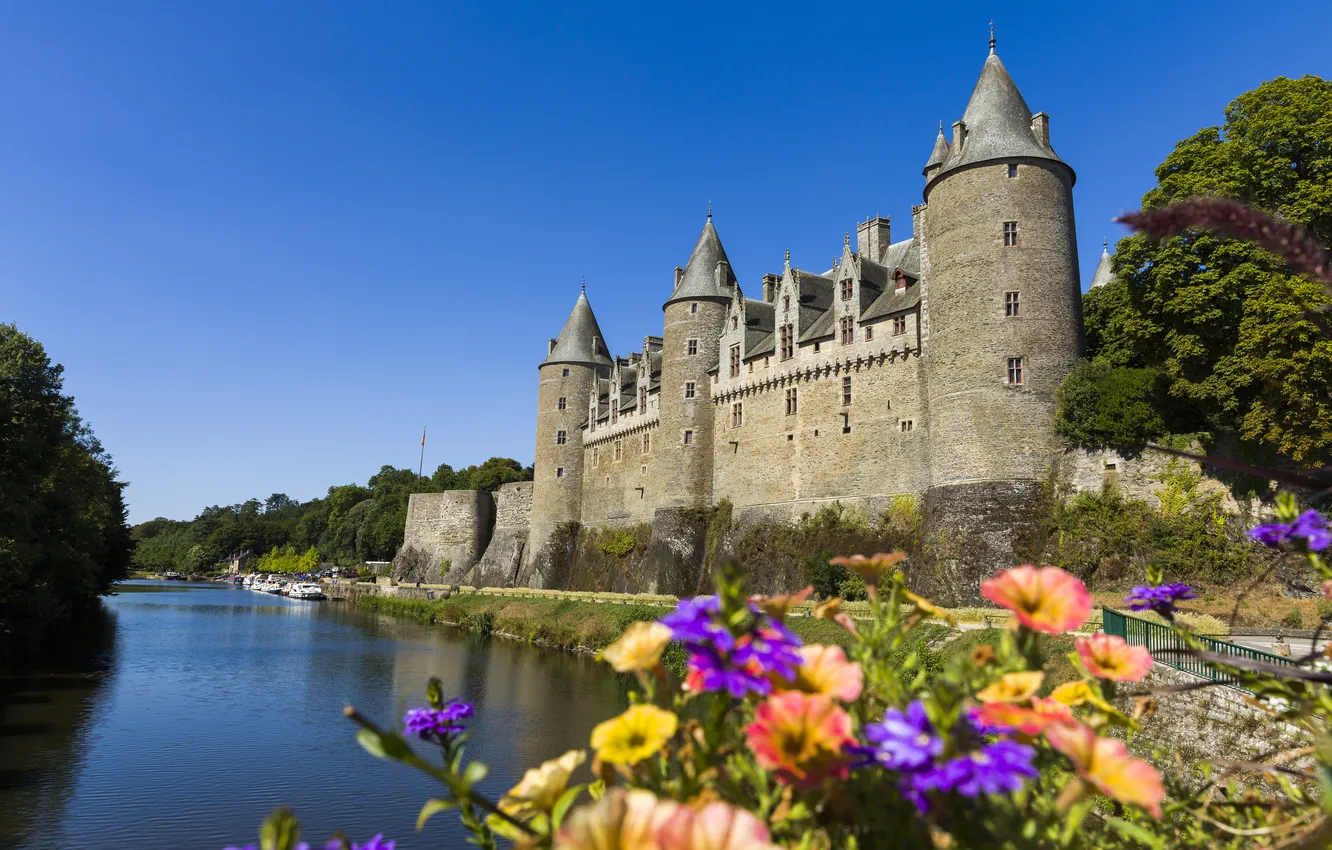 Photo wallpaper flowers, castle, pond