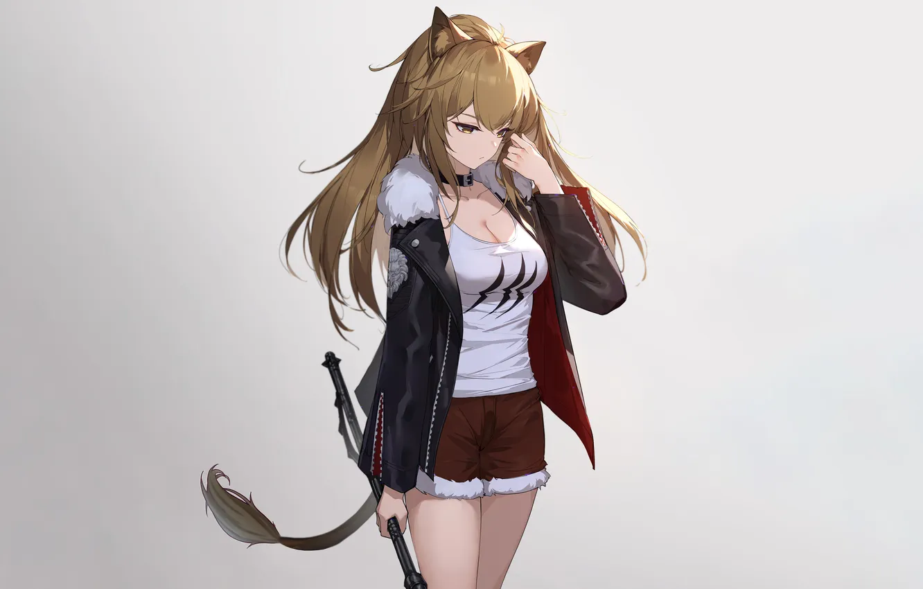 Photo wallpaper girl, sexy, cleavage, shorts, long hair, boobs, animal ears, anime