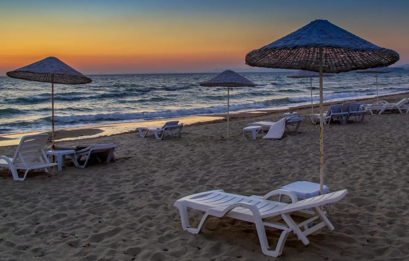 Photo wallpaper sea, beach, landscape, sunset