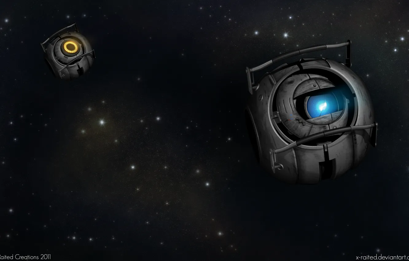 Photo wallpaper space, stars, robot, Portal 2, Whitley