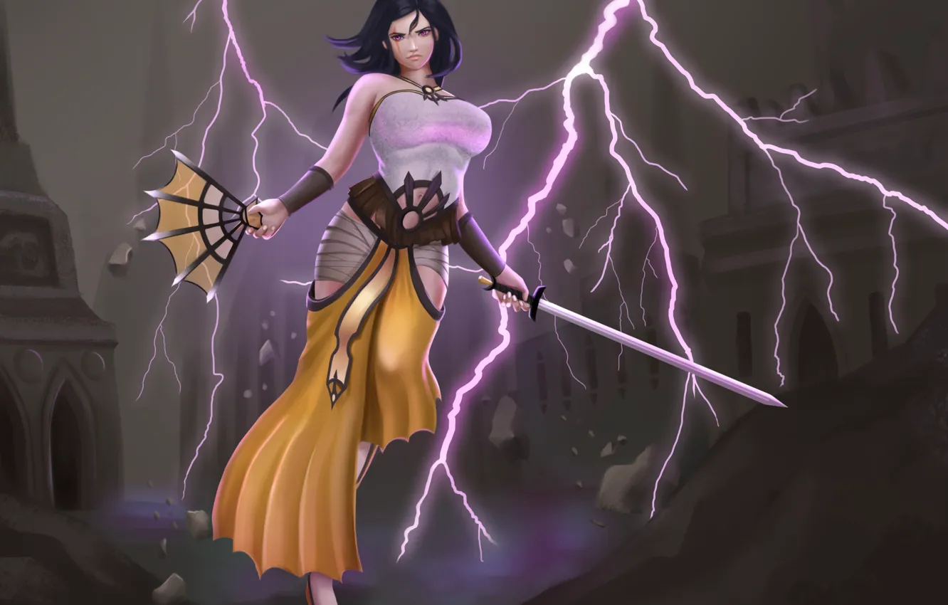 Wallpaper Girl, Lightning, Sword images for desktop, section фантастика download