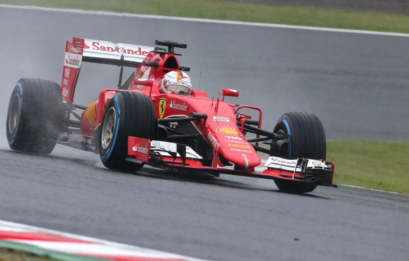 Photo wallpaper Ferrari, Formula 1, Vettel, The front, Damp