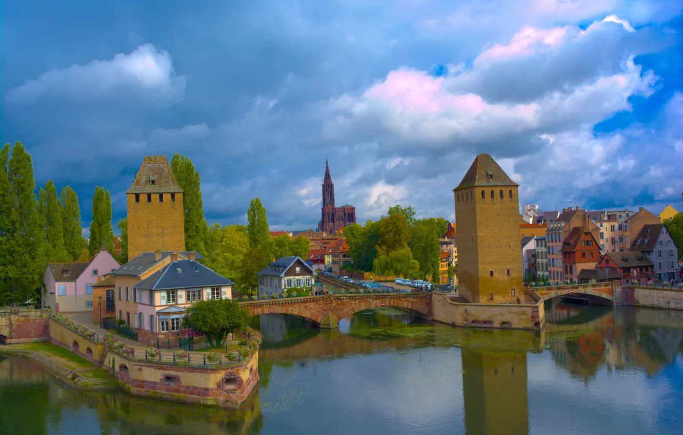 Photo wallpaper bridge, river, France, tower, Strasbourg, France, Strasbourg, Covered Bridges