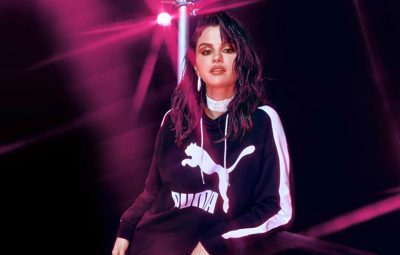 Photo wallpaper portrait, brunette, costume, singer, beauty, photoshoot, Selena Gomez, Puma