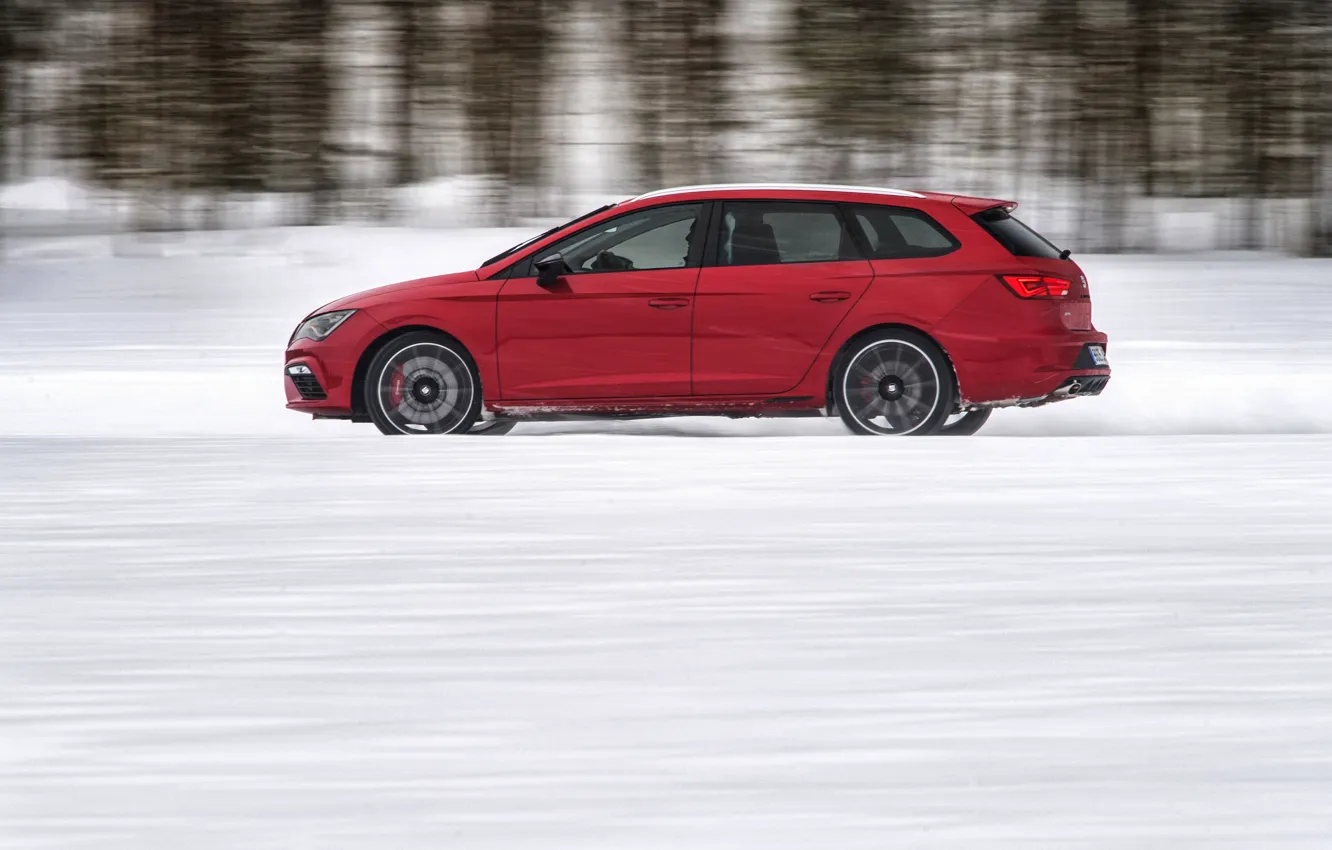 Photo wallpaper snow, red, profile, universal, Seat, 2017, Leon Cupra ST
