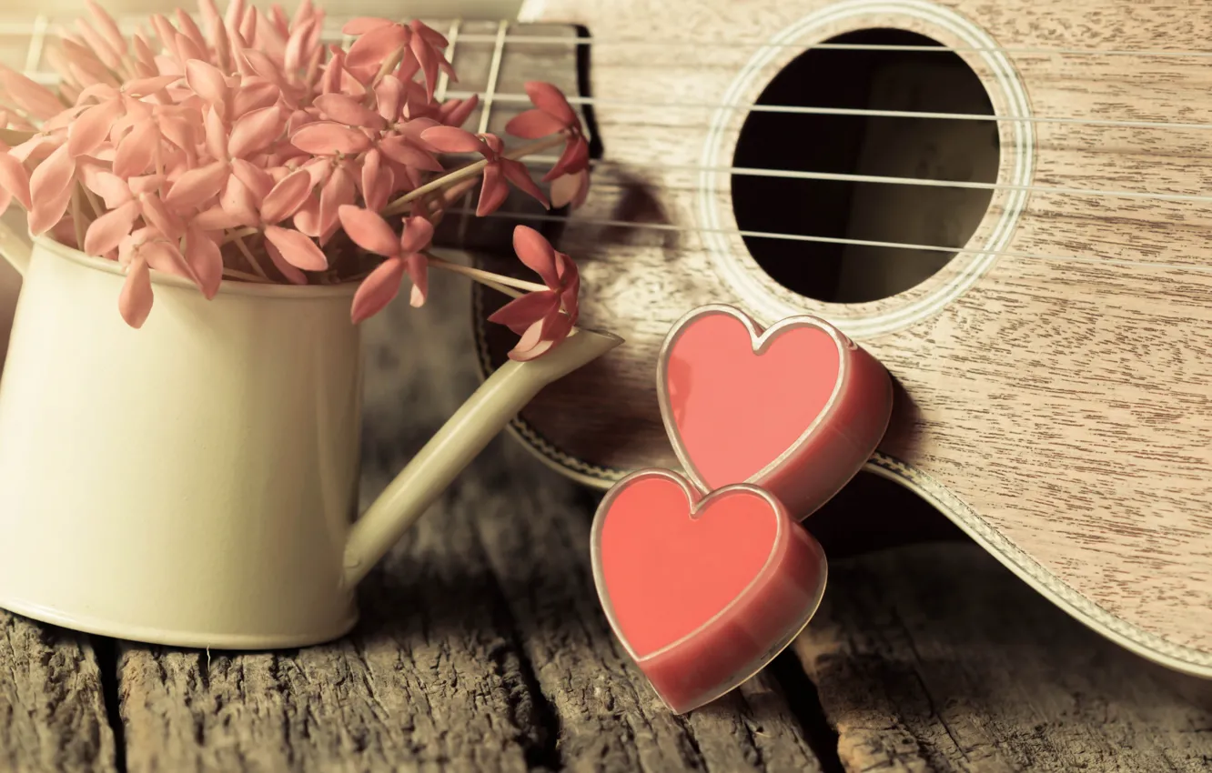 Photo wallpaper flowers, heart, love, vintage, heart, romantic, ukulele