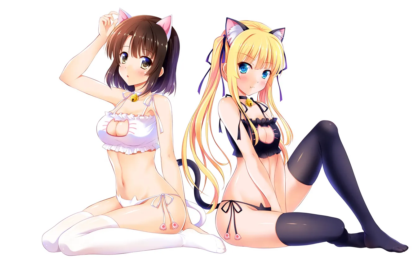 Photo wallpaper sexy, lingerie, bra, cleavage, panties, thighhighs, long hair, legs