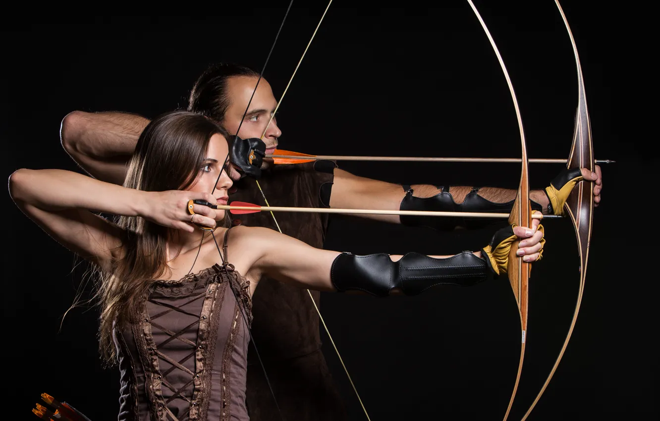 Photo wallpaper woman, man, arrows, archery