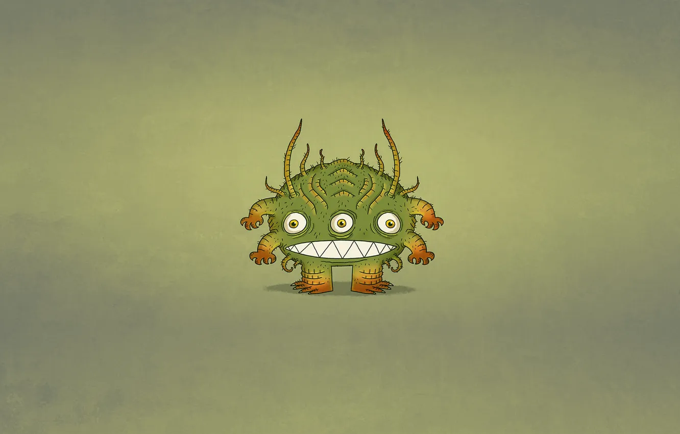 Photo wallpaper green, monster, minimalism, monster, three eyes, toothy, the three-eyed, dark background