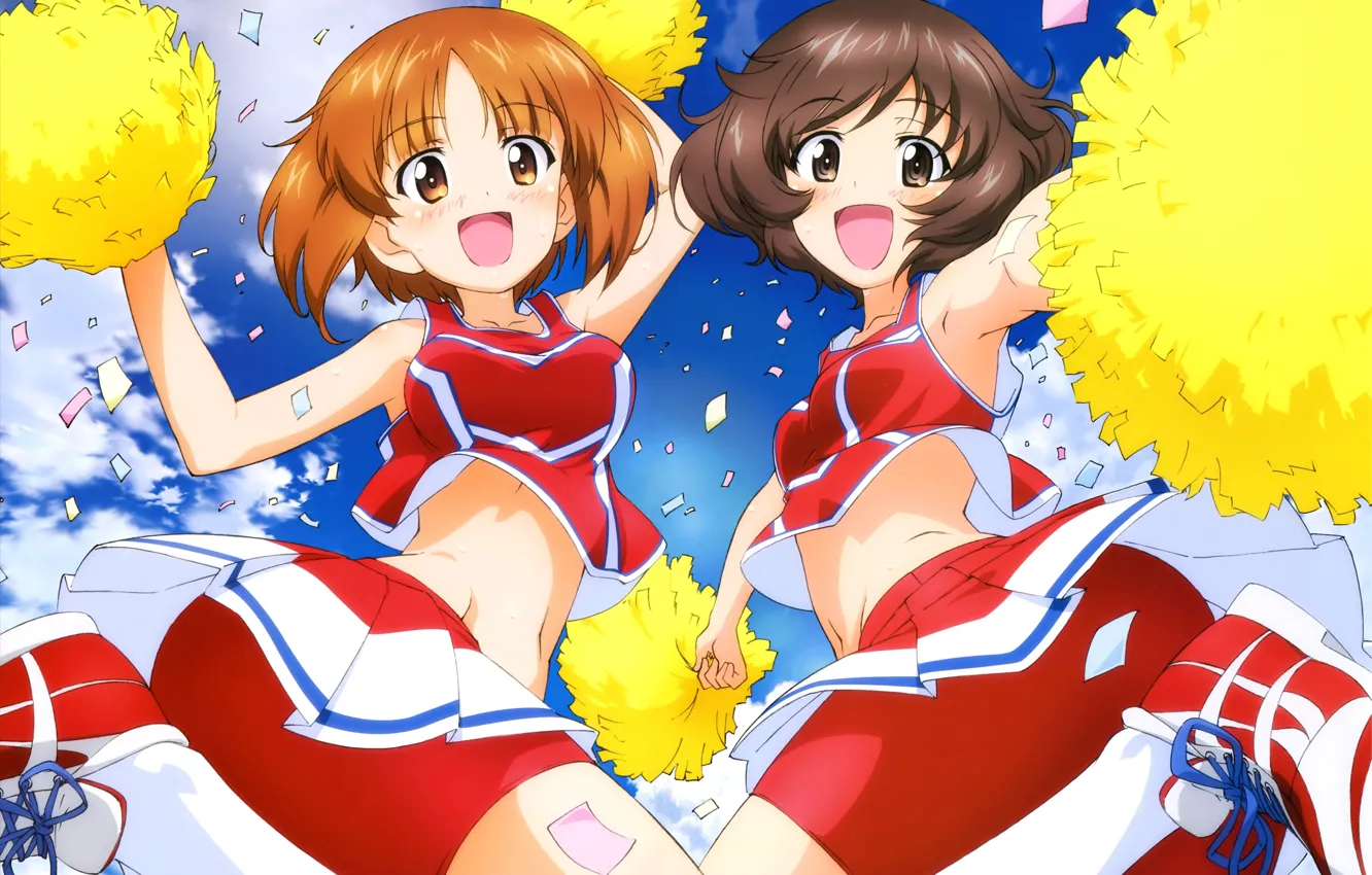 Photo wallpaper kawaii, happy, girls, anime, asian, oppai, cheerleader, bishojo