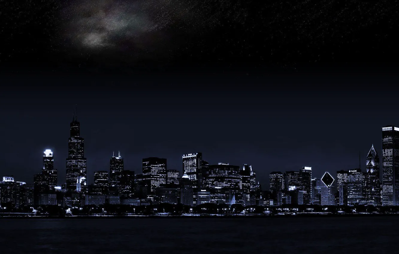 Photo wallpaper night city, dual monitor, the dark background