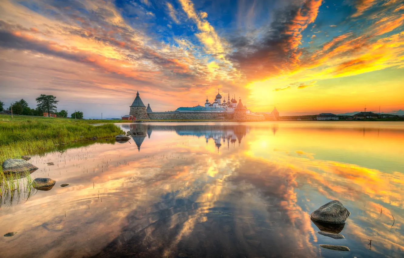 Photo wallpaper landscape, morning, Solovki, The white sea, Solovetsky monastery, Gordeev Edward, Eduard Gordeev, Ed Gordeev
