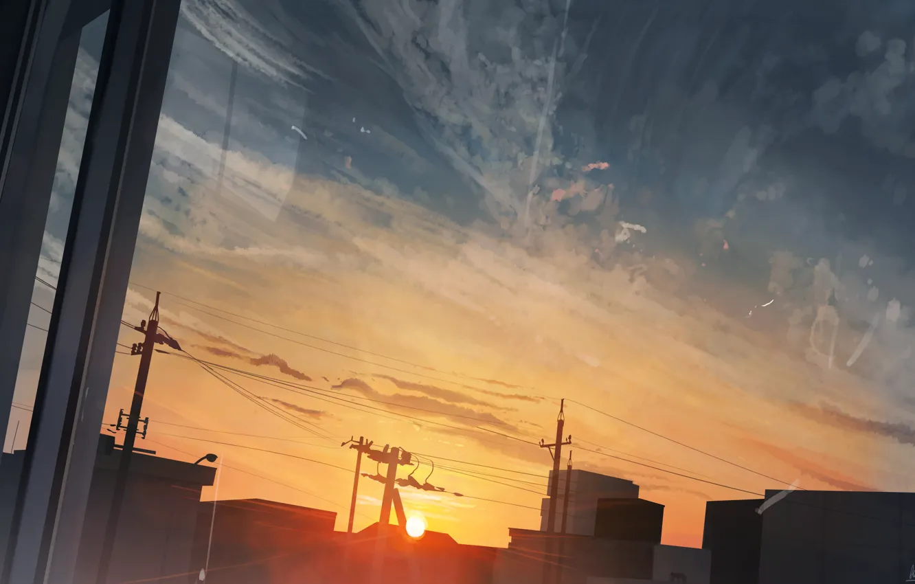 Photo wallpaper the sky, the city, power lines, Zach