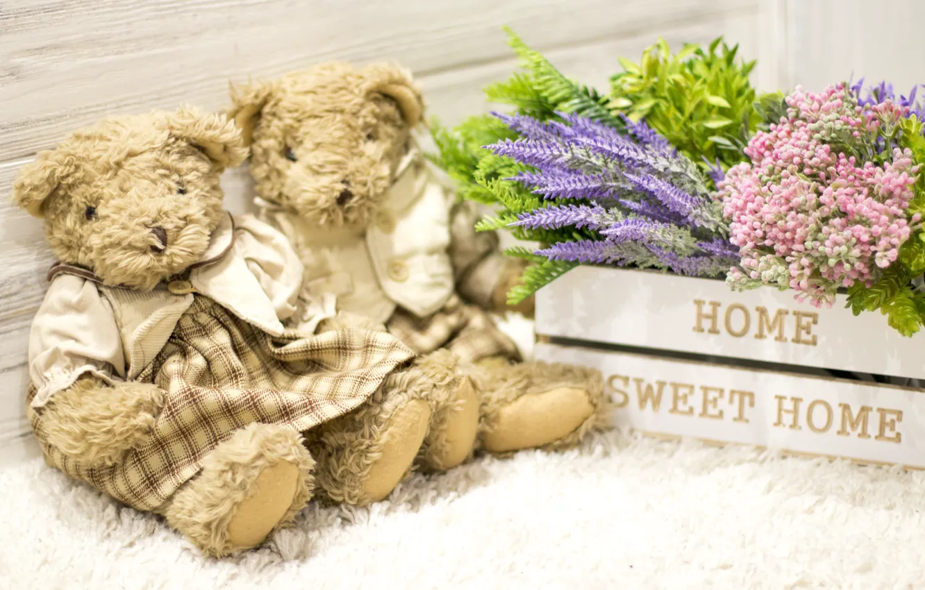 Photo wallpaper love, flowers, toy, bouquet, bear, pair, love, bear