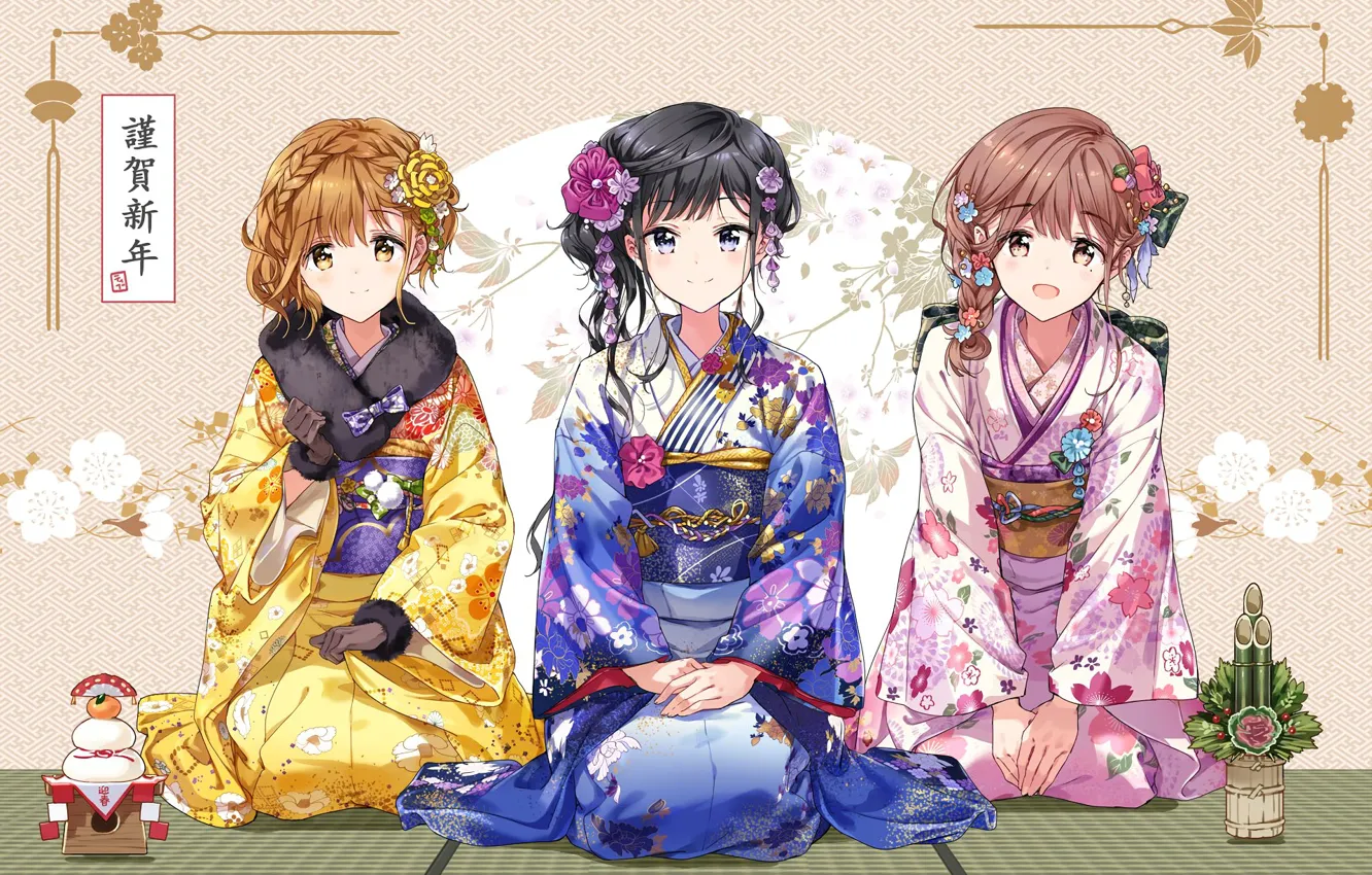 Photo wallpaper girls, girls, anime, trio, yucata, Revenge Masamune