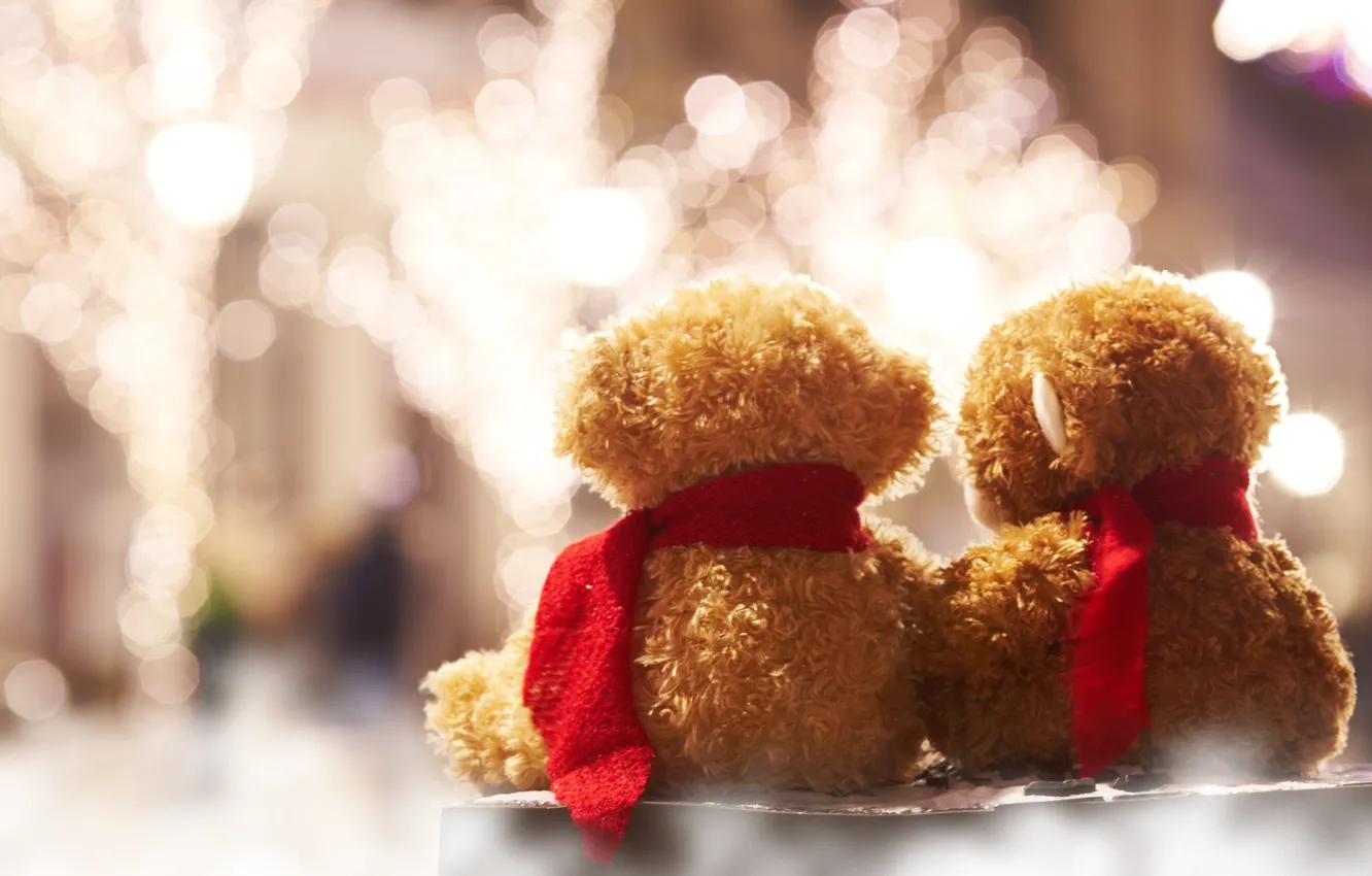 Photo wallpaper lights, background, mood, widescreen, Wallpaper, toy, blur, scarf