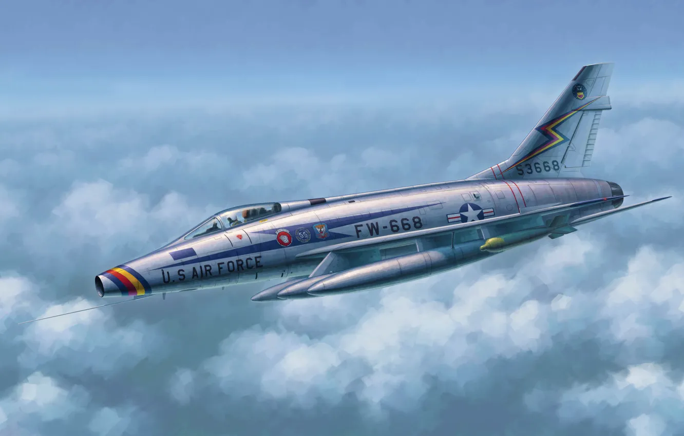 Photo wallpaper war, art, painting, aviation, jet, North American F-100 Super Sabre