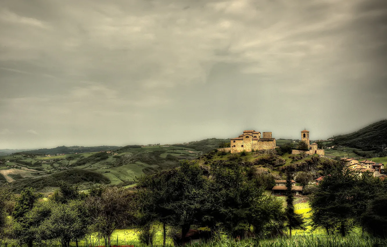 Photo wallpaper trees, castle, Pompeano Castle, The castle of Pompeano