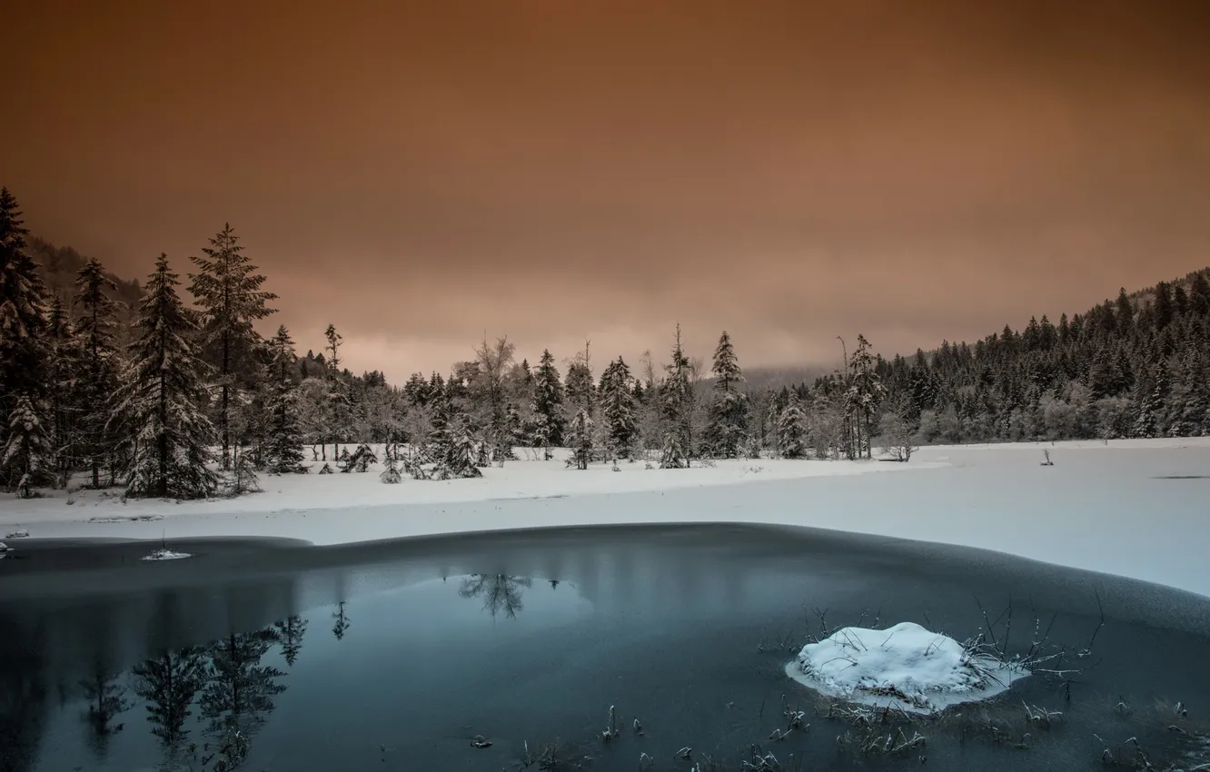 Photo wallpaper winter, lake, the evening
